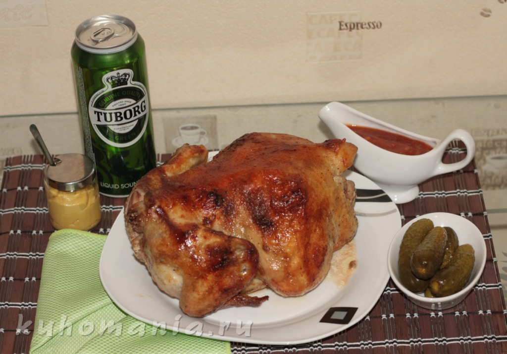 Курица запеченая на вертеле в духовке - фотография блюда